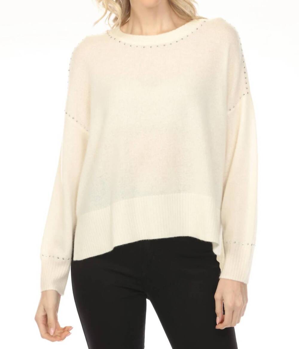 NEW JOSEPH RIBKOFF studded cashmere knit sweater top in vanilla